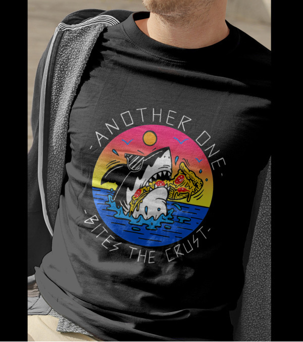 Another One Bites The Crust Shark Eating Pizza In Ocean Sunset T-Shirt