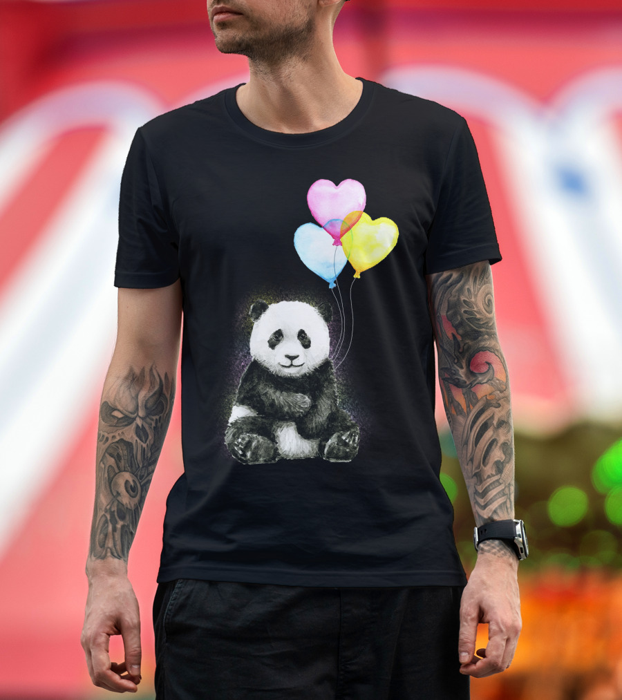 Baby Panda with Colorful Heart Balloons T-Shirt