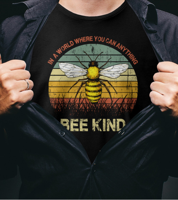 In A World Where You Can Anything Bee Kind Retro Bee Vintage Sunset T-Shirt
