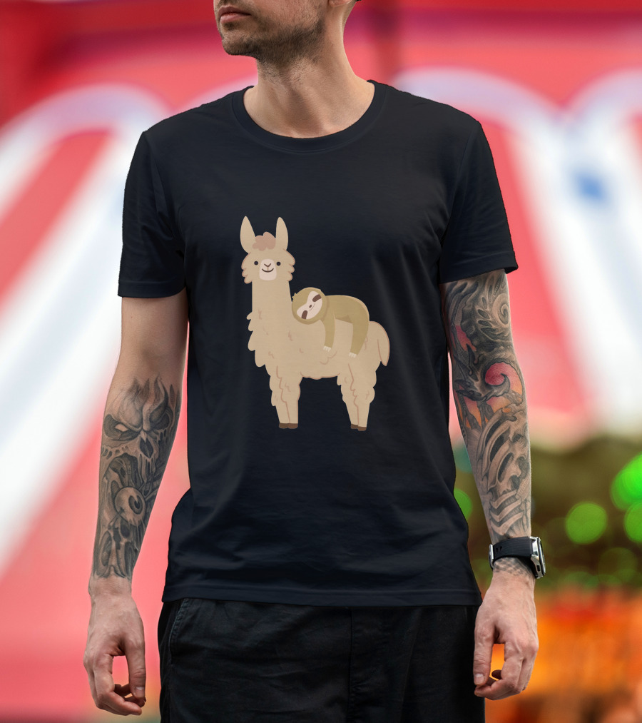 Adorable Sloth Relaxing on Cute Llama T-Shirt