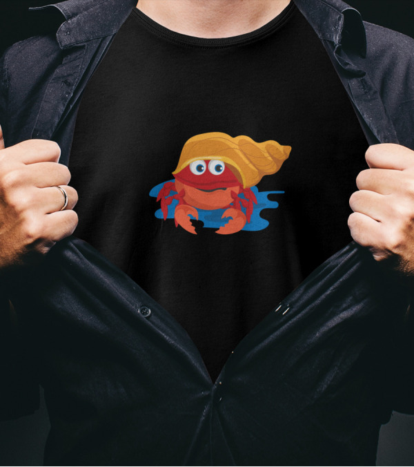 Crab In A Seashell With Orange Shell And Blue Water T-Shirt