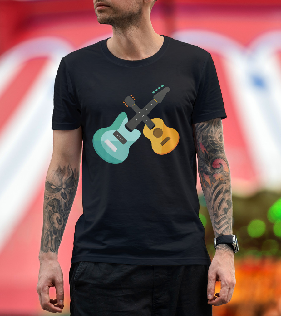 Music of Guitar Electric and Acoustic Crossing T-Shirt
