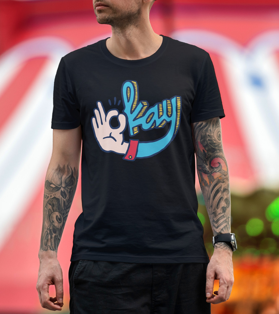 Okay Hand Gesture Blue Sleeve T-Shirt