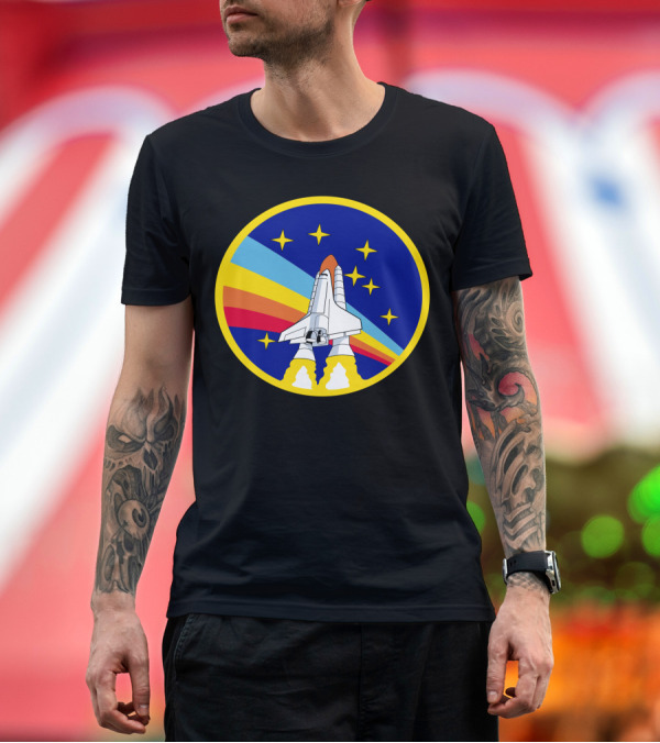 Premium T-Shirt: Rocket Space Shuttle and Stars Emblem T-Shirt Rocket Space Shuttle and Stars Emblem T-Shirt