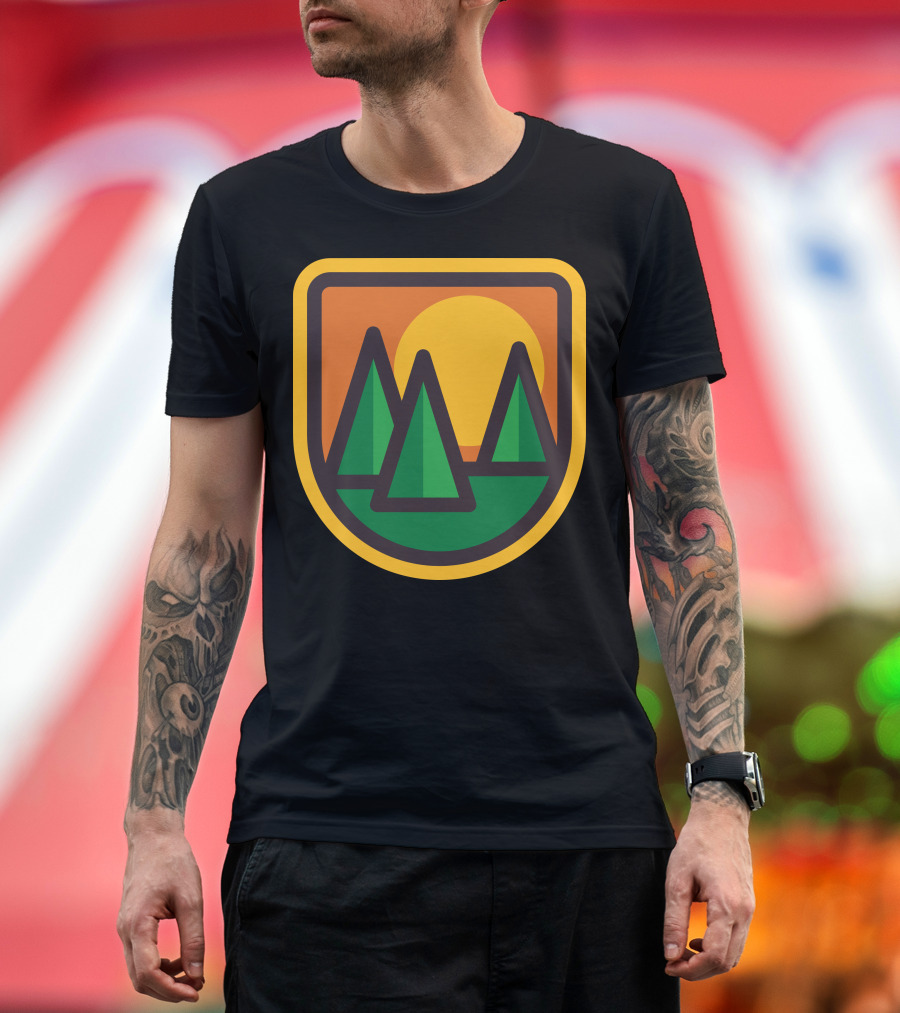 Sunset Pine Trees Retro Badge T-Shirt