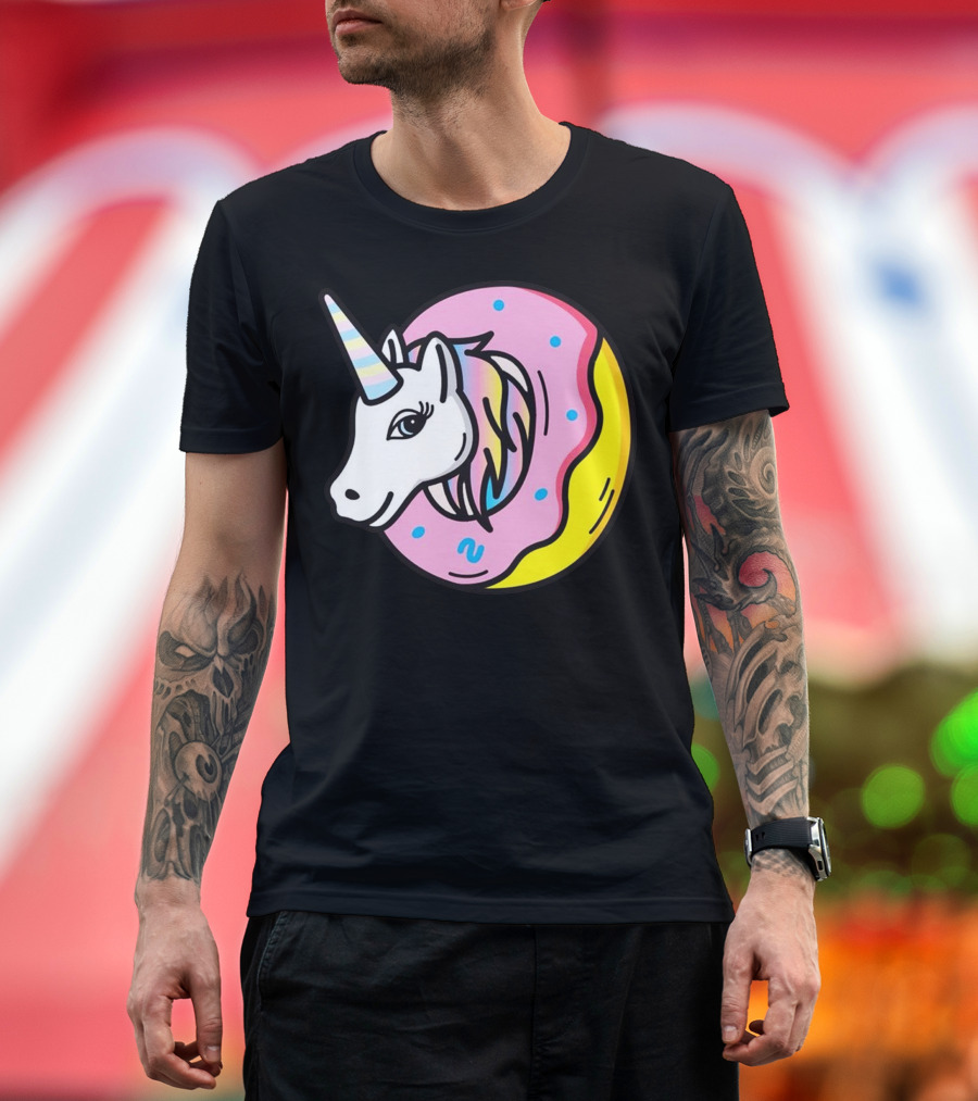 Unicorn Donut Head with Rainbow Sprinkles and Pastel Colors T-Shirt