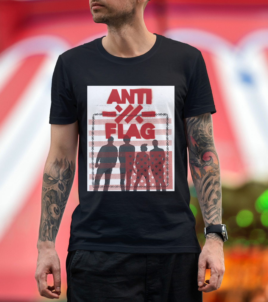 ANTI-FLAG Red Silhouettes on Striped Background with Stars T-Shirt