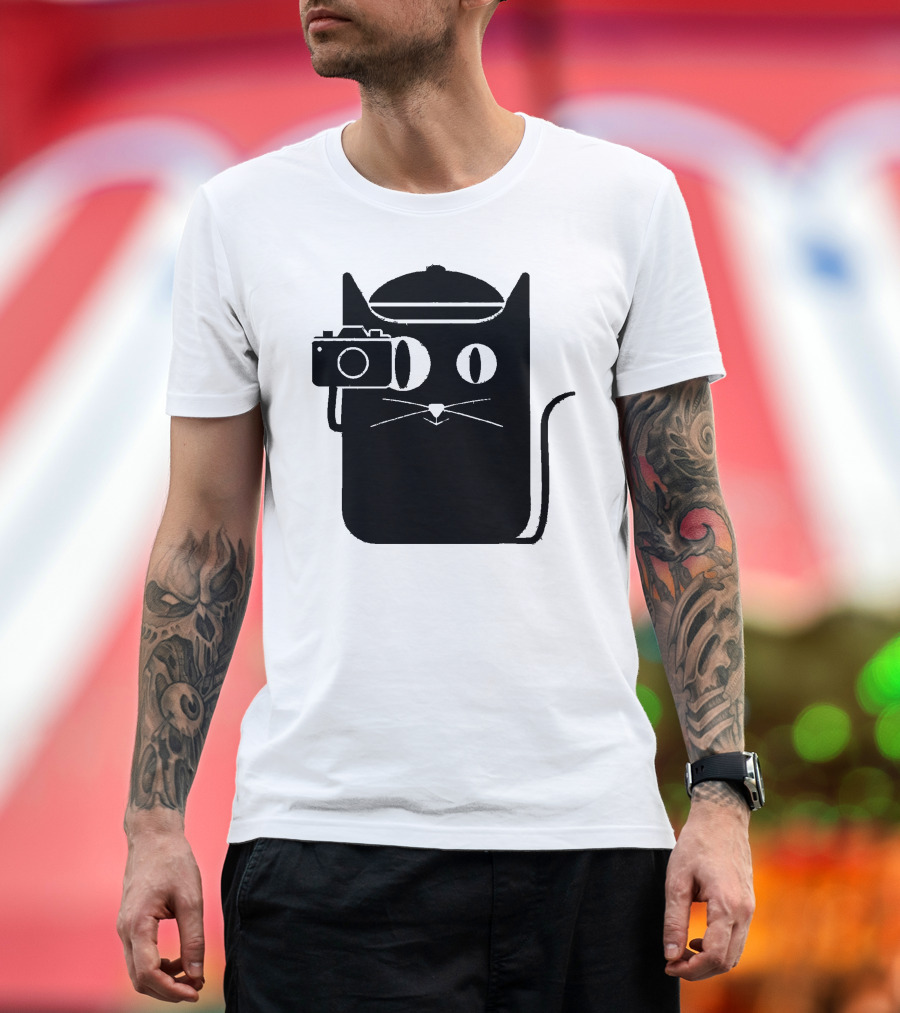 Cat Holding Camera with Beret T-Shirt