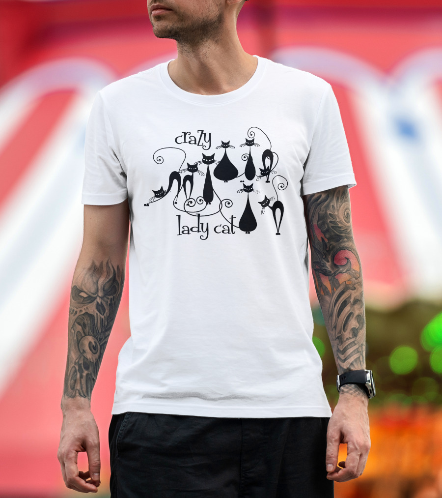 Crazy Lady Cat Whimsical Black Cat T-Shirt