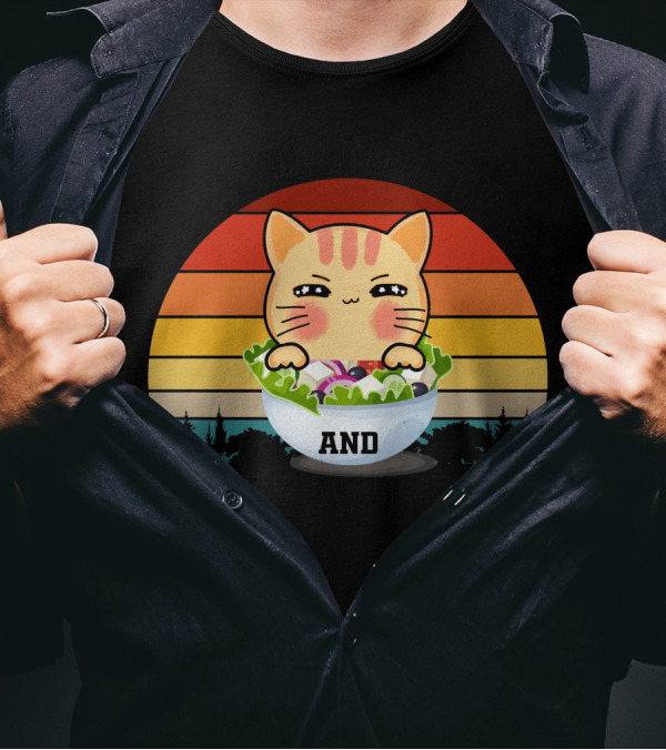 Keep Meow And Stay At Home Cat In Salad Retro Sunset T-Shirt