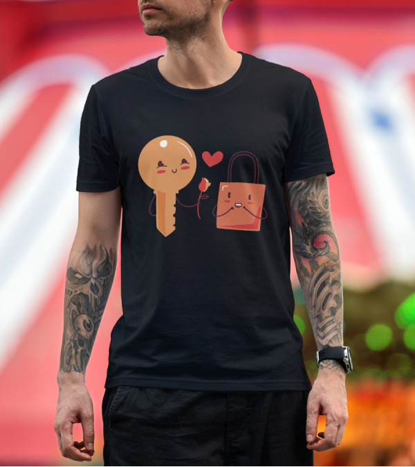 Premium T-Shirt: Key And Lock Love Heart Rose Romance T-Shirt Key And Lock Love Heart Rose Romance T-Shirt