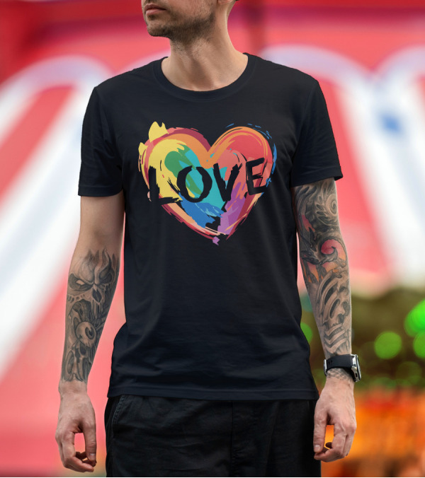 Premium T-Shirt: Love Rainbow Heart T-Shirt Love Rainbow Heart T-Shirt