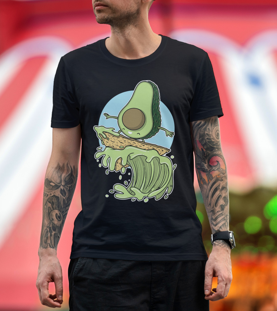 Avocado Surfer Riding a Wave of Guacamole on a Tortilla Chip Board T-Shirt