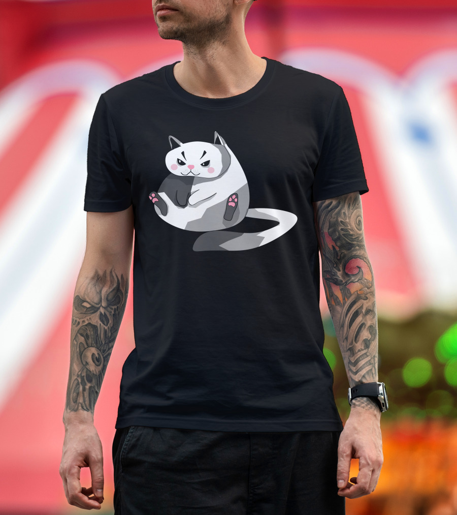 Big Angry Cat Grumpy Grey with Pink Paws T-Shirt