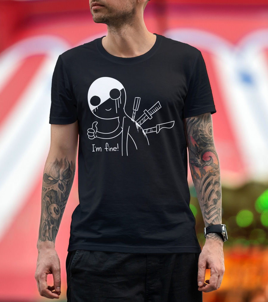 I'm Fine Humor with Knives and Smiling Cartoon Character T-Shirt