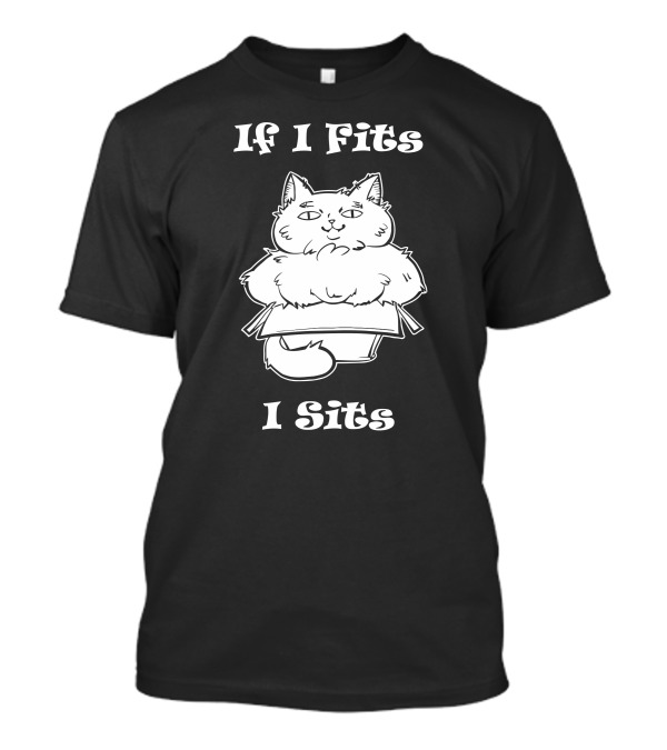 If I Fits I Sits Cat Box Cute Fluffy Feline In Small Carton T-Shirt
