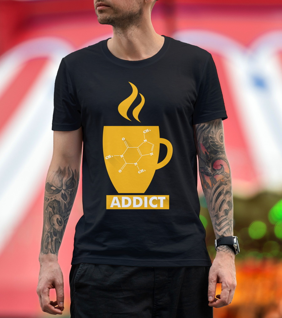 Addicted to Caffeine Mug with Chemistry Symbol Addict T-Shirt