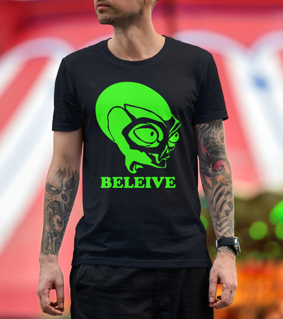 Beleive Alien X Files Green Head T-Shirt