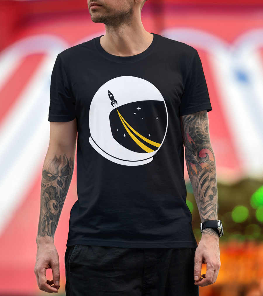 Beyond Space Astronaut Helmet with Rocket and Stars T-Shirt