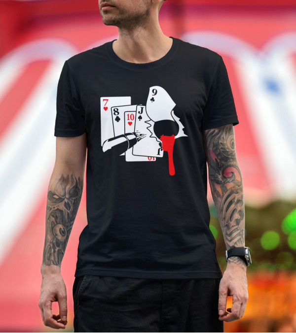 Premium T-Shirt: 7 8 9 10 Jack of Spades Bullet Poker Cards Gun Shot T-Shirt 7 8 9 10 Jack of Spades Bullet Poker Cards Gun Shot T-Shirt