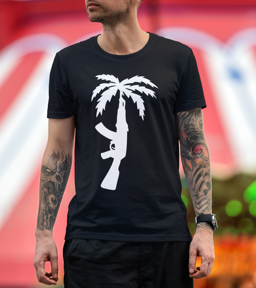 Hand Stenciled AK-47 Palm Tree Fusion T-Shirt