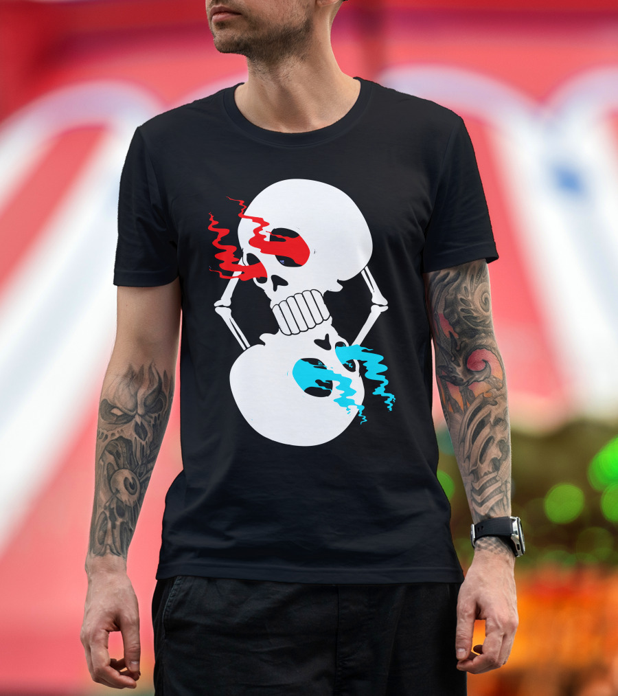 Infinity Skull Double Loop Skeleton Red and Blue Eyes T-Shirt