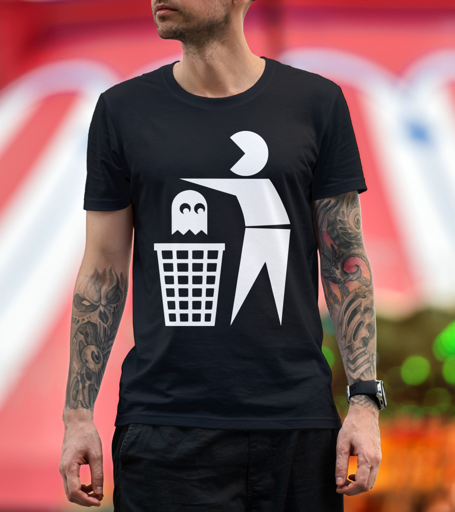 Tidyman Trash Icon Pac-Man Ghost Disposal T-Shirt