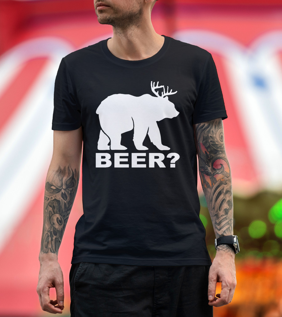 Bear Deer Beer Hybrid Silhouette with Antlers Question T-Shirt