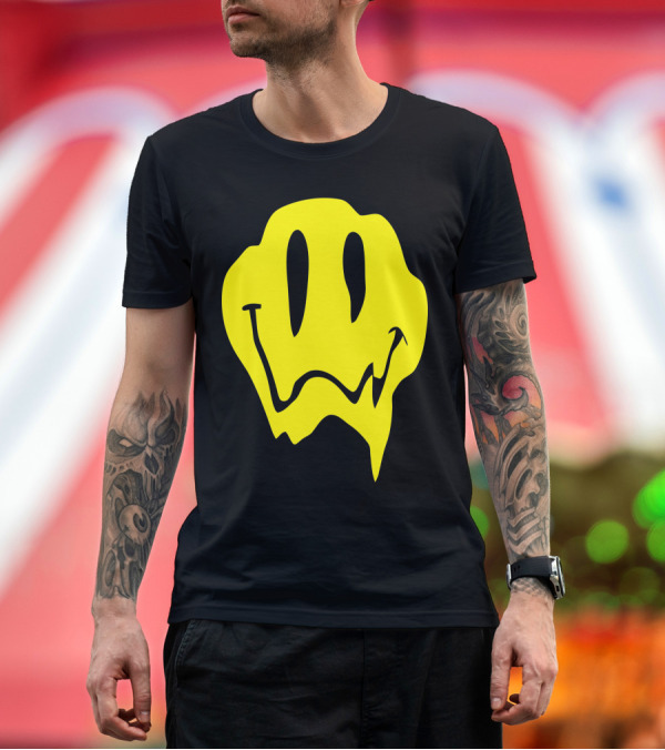 Premium T-Shirt: Melting Acid Smiley Face Trippy Yellow Drip T-Shirt Melting Acid Smiley Face Trippy Yellow Drip T-Shirt