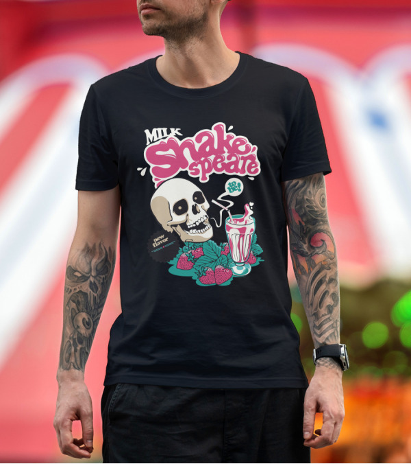 Premium T-Shirt: Milk Shake speare New Flavor Skull Strawberries T-Shirt Milk Shake speare New Flavor Skull Strawberries T-Shirt