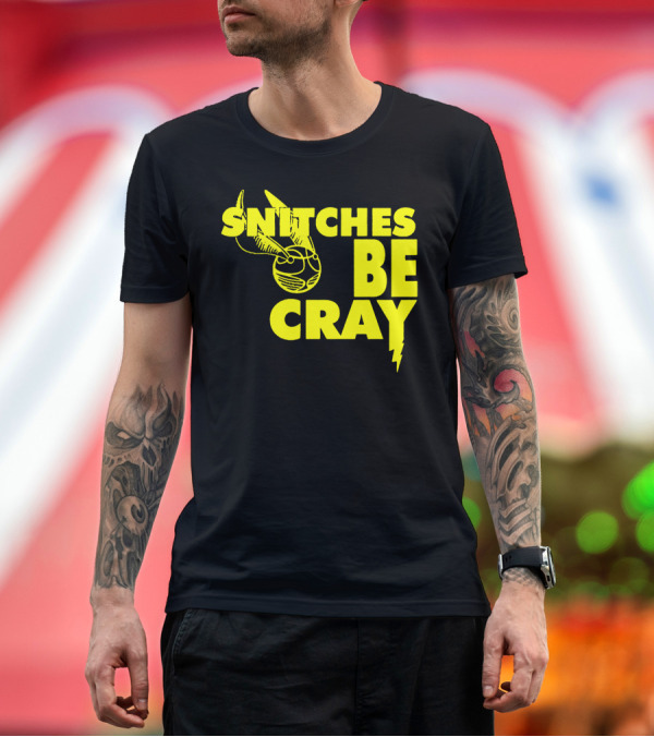 Premium T-Shirt: Snitches Be Cray Golden Ball with Wings and Lightning Bolt T-Shirt Snitches Be Cray Golden Ball with Wings and Lightning Bolt T-Shirt