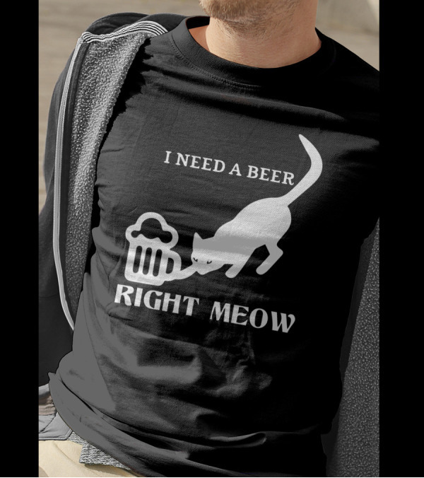 I Need A Beer Right Meow Cat And Beer Mug T-Shirt