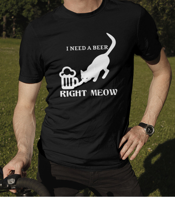 I Need A Beer Right Meow Cat And Beer Mug T-Shirt