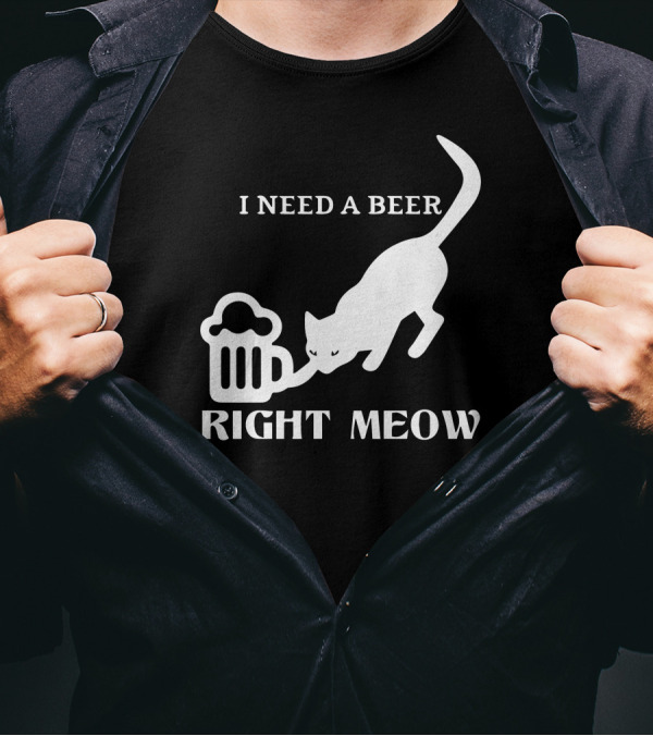 I Need A Beer Right Meow Cat And Beer Mug T-Shirt