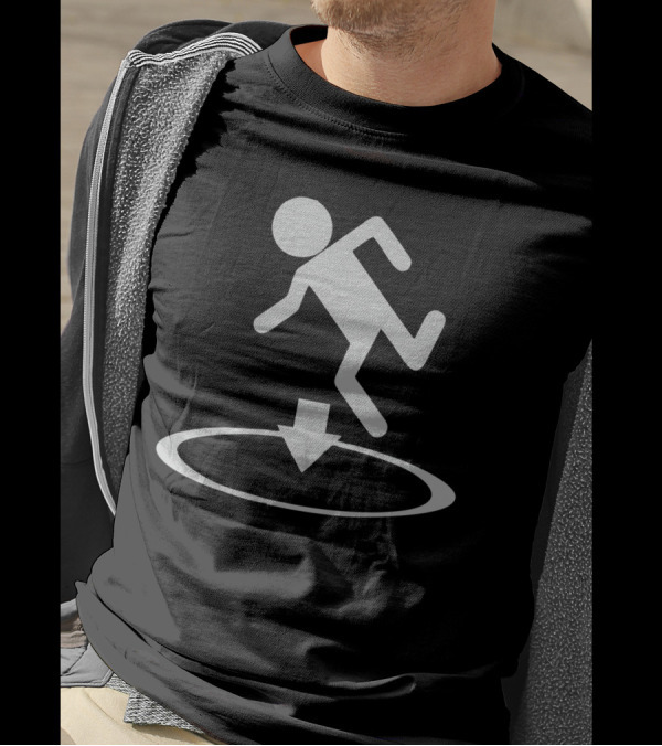 Portal Stick Figure Falls Through Circle T-Shirt