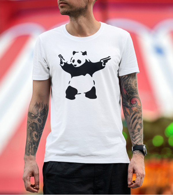 Premium T-Shirt: Banksy Kung Fu Panda Holding Guns T-Shirt Banksy Kung Fu Panda Holding Guns T-Shirt