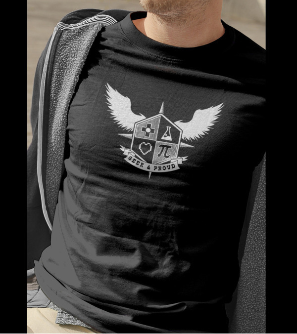 Geek And Proud Crest Heart Science Pi Wings Shield T-Shirt