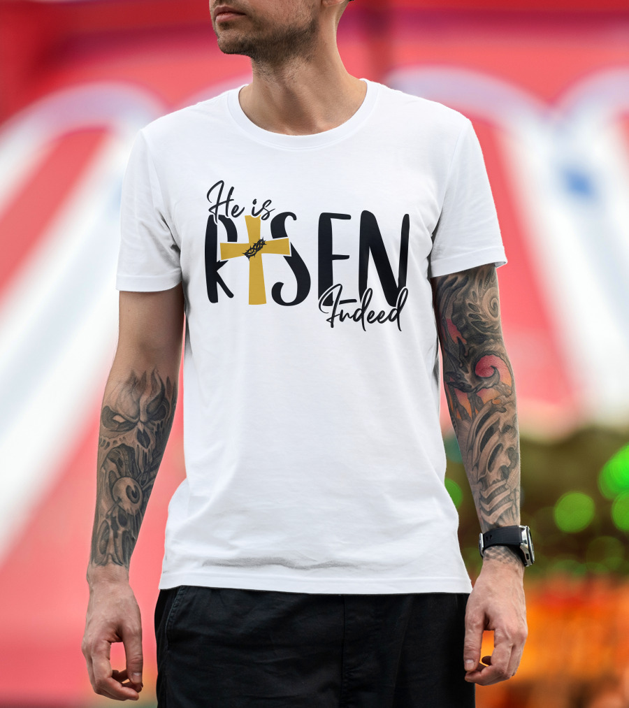 He Is Risen Indeed Cross with Crown of Thorns T-Shirt