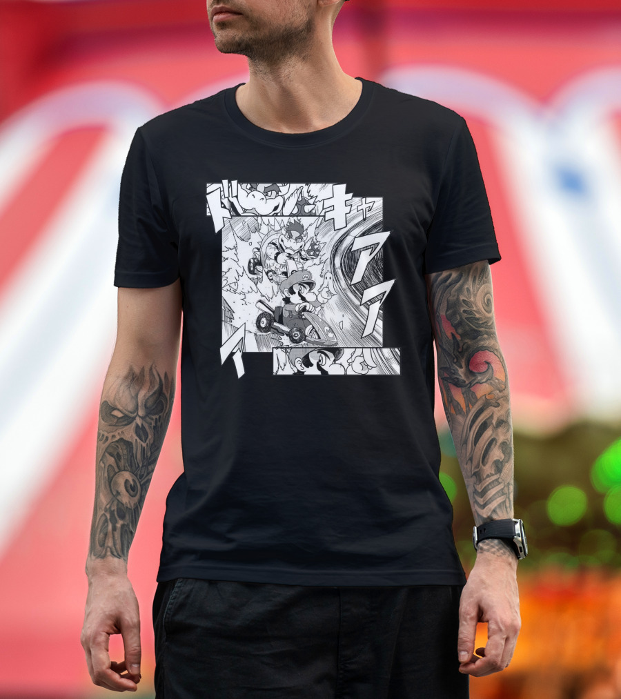 Initial Kart Manga Style Racing Adventure with Bowser and Mario T-Shirt