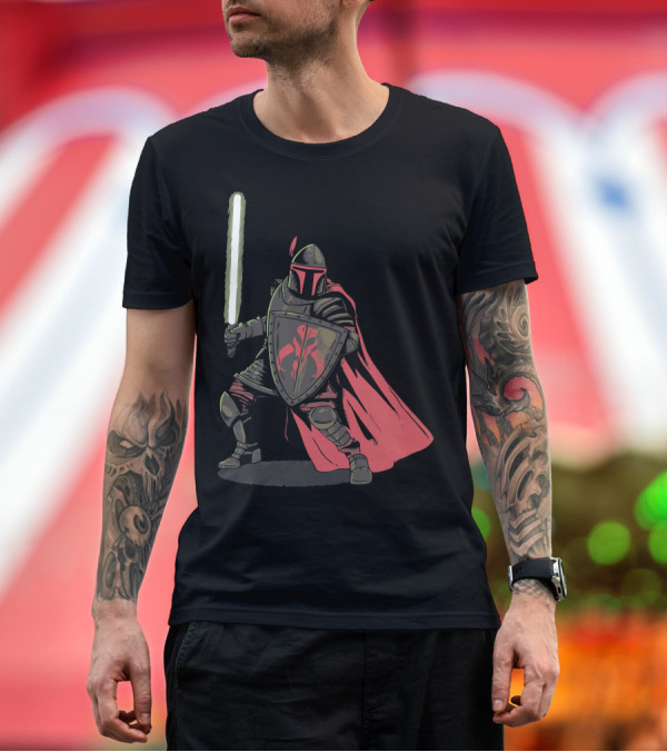 Premium T-Shirt: Mandalorian Knight with Lightsaber and Shield T-Shirt Mandalorian Knight with Lightsaber and Shield T-Shirt