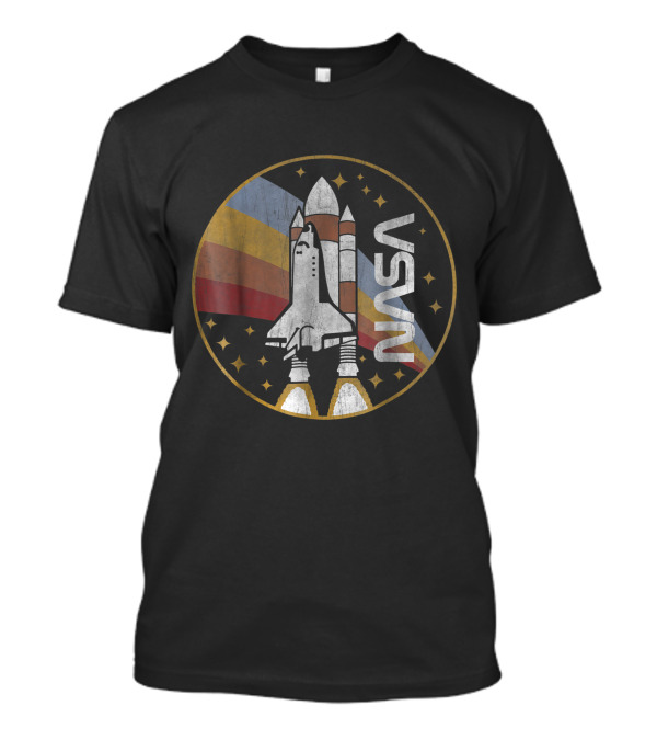 NASA Space Shuttle Launch Retro Rainbow Stars T-Shirt