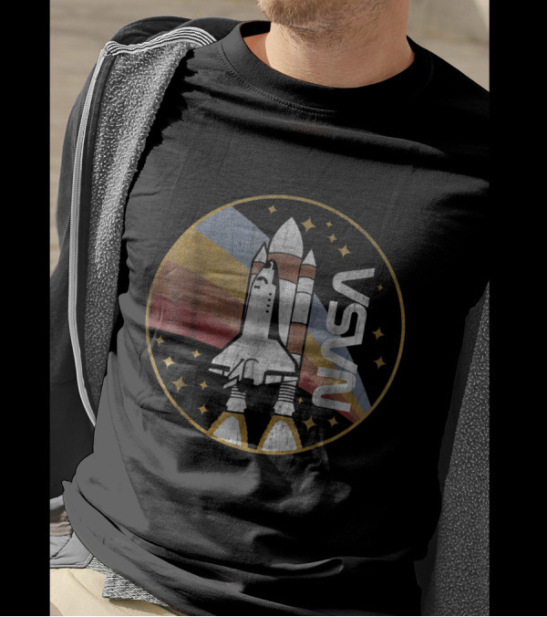 NASA Space Shuttle Launch Retro Rainbow Stars T-Shirt