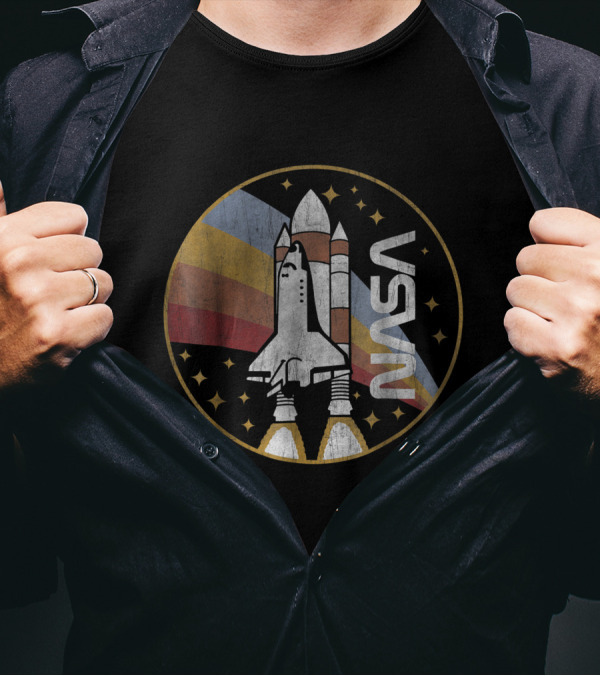 NASA Space Shuttle Launch Retro Rainbow Stars T-Shirt