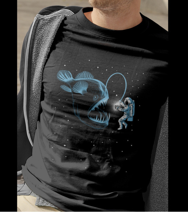 Netherfish Hunting Astronaut Space Encounter With Anglerfish-Like Creature T-Shirt