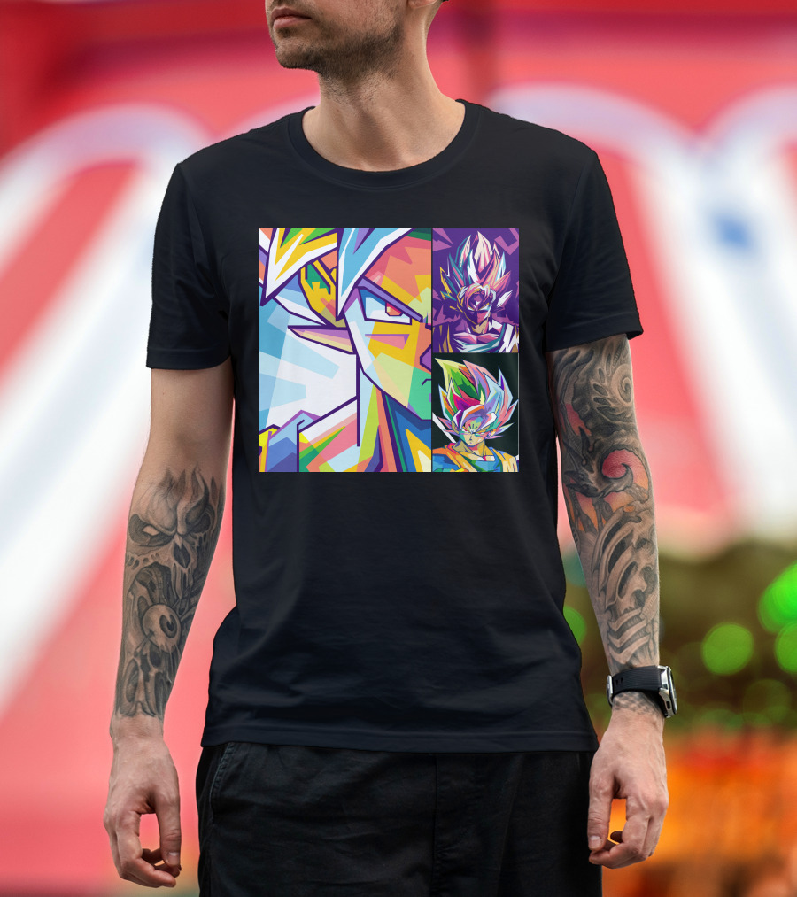 Sun Goku Pop Art Multicolor Super Saiyan Faces T-Shirt