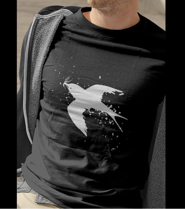 Swallow Swift Martin Bird Outline With Fragmented Flight T-Shirt