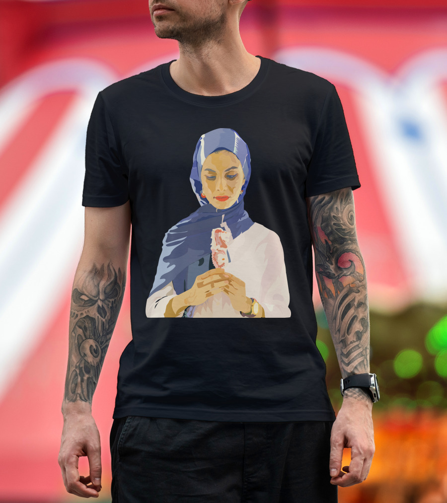 Vector Blue Hijab Woman Holding Flower T-Shirt
