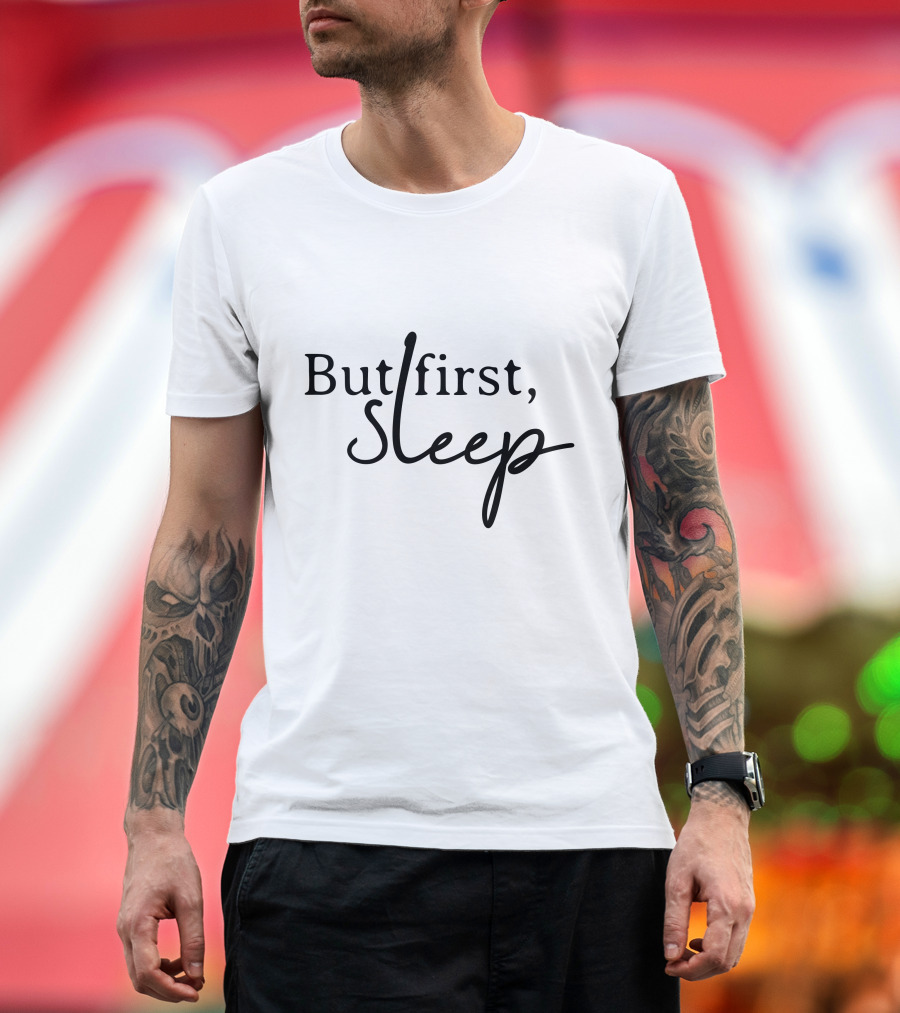 But First Sleep Black Casual Wear T-Shirt
