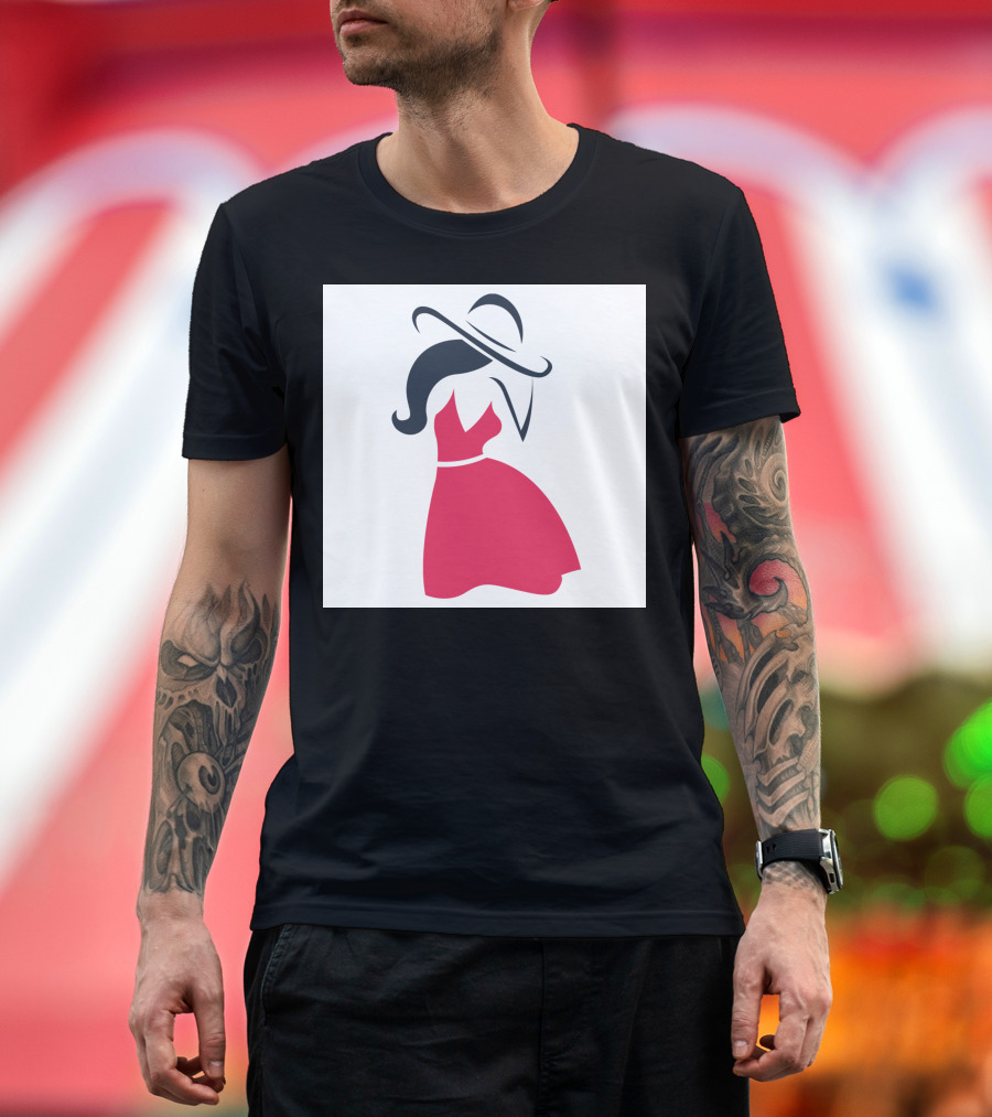 Girl With A Hat in Stylish Red Dress T-Shirt