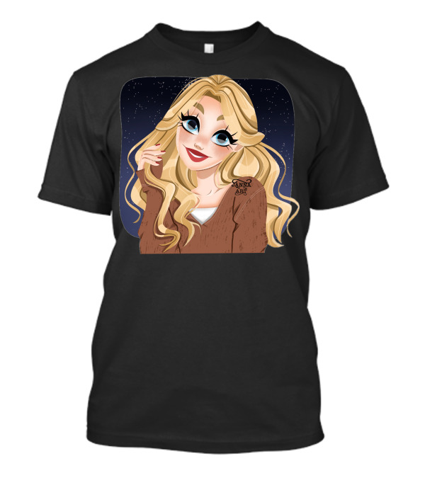Blonde Cartoon Woman With Big Blue Eyes And Brown Jacket By Janna T-Shirt